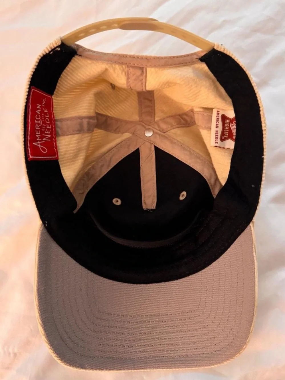 American Needle Miller High Life light beige unisex corduroy snapback hat
